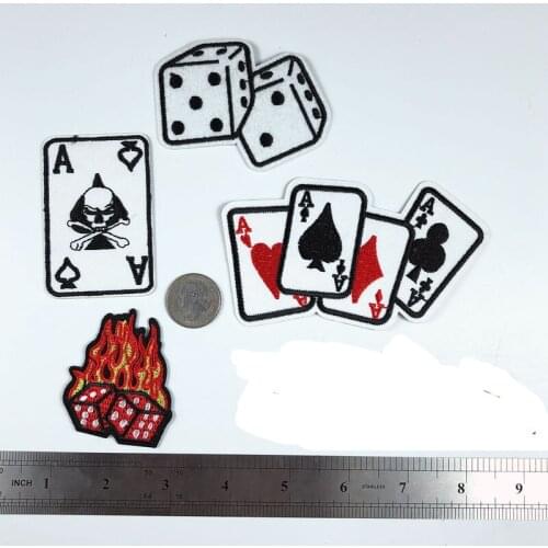 50pcs/lot Embroidery Patch Flame dice playing card mahjong Clothing Decoration sewing Accessory Diy Iron Heat Transfer Applique