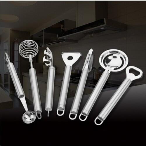 7PCS/SET S/Steel Fruit Tools Kitchen Gadgets Melon Scoop Baller Opener Egg Beater Dividers Scraper Bowl Clip Fruit Cutter KX 156