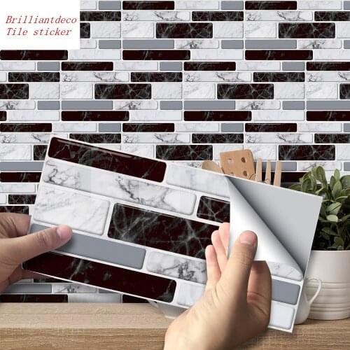 American Kitchen oilproof wall sticker Black and white Imitation marble DIY sticker waterproof Tile stickers for bathroom