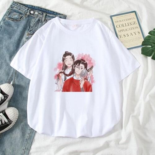 Anime Tian Guan Ci Fu Cosplay Hua Cheng Funny Print T-shirt Summer Casual T Shirts White Short Sleeve Tshirts For Women CS621