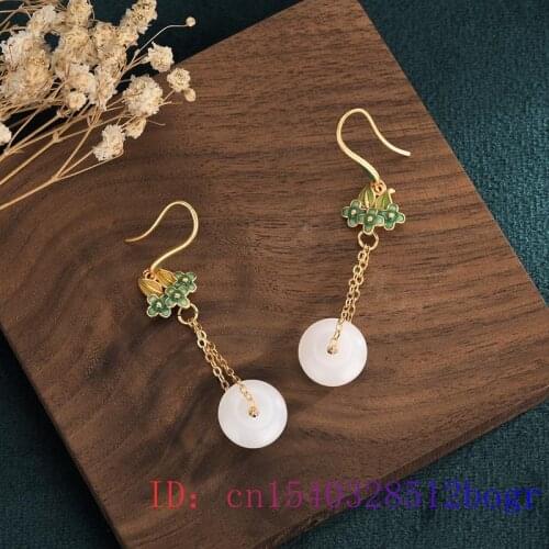 White Jade Doughnut Earrings Agate Amulet Crystal Jewelry Gemstone Chalcedony Natural 925 Silver Women Charm Zircon Fashion