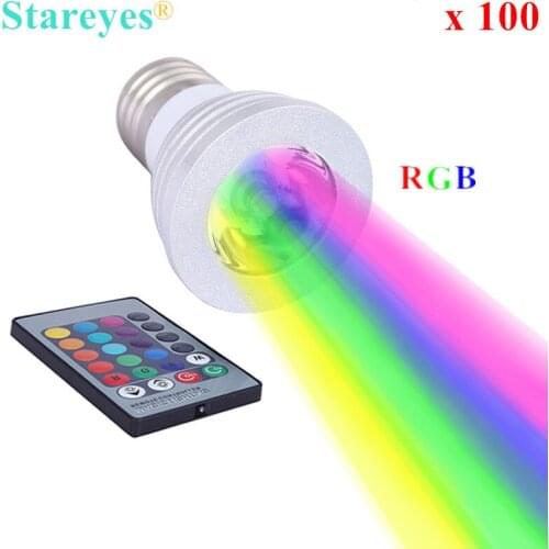Free shipping 100 pcs 3W E27 GU10 E14 RGB LED Light Remote Control 16 Color RGB LED Lamp spotlight Bulb LED Droplight Lighting