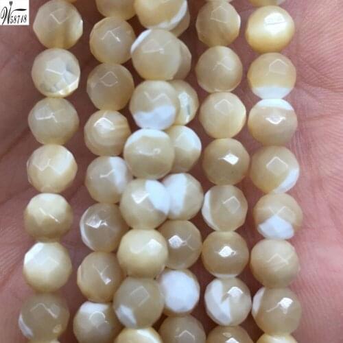 Free shipping Women Fashion Jewelry 6mm Faceted Mother of pearl Shell Round Art Loose Beads 15" G8634