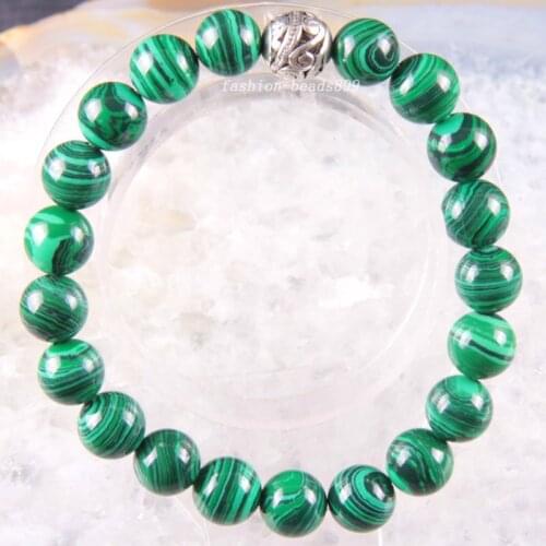 Bracelet 6 8 10 12 14MM Natural Stone Gem Round Beads Stretch Green Malachite Bangle Charm Strand Fashion Jewelry 8"