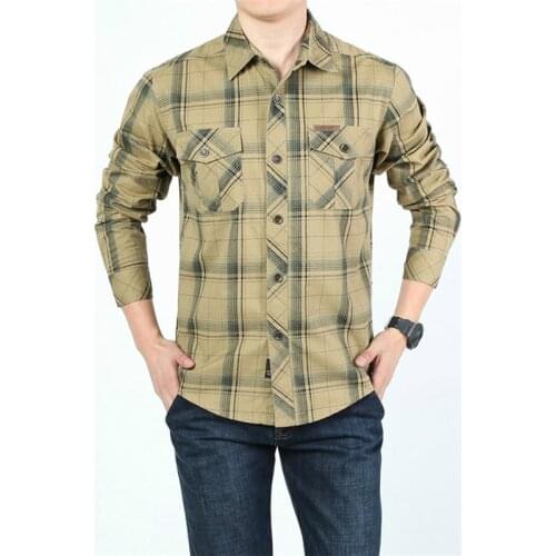 Brand Casual Plaid Shirts Mens 2020 Fashion Long Sleeve 100% Cotton Camiseta Masculina Military Shirt Men Plus Size 5XL