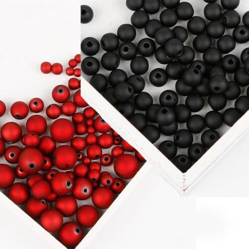 15-200pcs Red/Black Matte Acrylic Beads 6 8 10 12 14 16mm Round Loose Spacer Beads for Jewelry Making DIY Bracelet Necklace