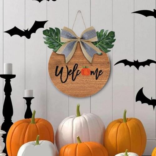Decorative Sign Eye-catching Pumpkin Pattern Wood Welcome Sign with Lanyard for Home Festival Home Wall Door Decor Thanksgiving