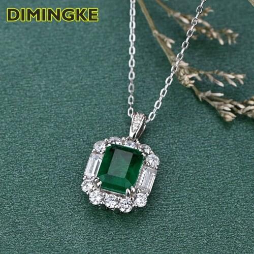 DIMINGKE 100% S925 Silver Jewelry Vintage Emerald Pendant Necklace Woman Cocktail Party Birthday Gift