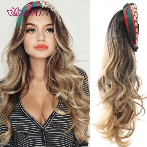 HUAYA Synthetic Long Ombre Golden Half Headband Wig With Hair Band Natural Hair Extensions Wavy Hairpiece For Black/White Women