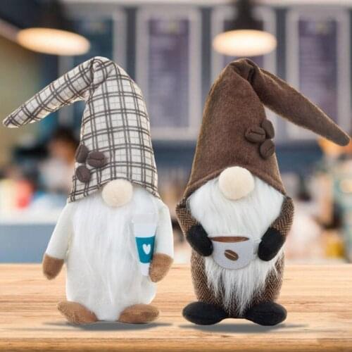 Coffee Gnome Plaid Swedish Tomte Gnome Plush Doll Coffee Bar Decoration Gift Home Decor