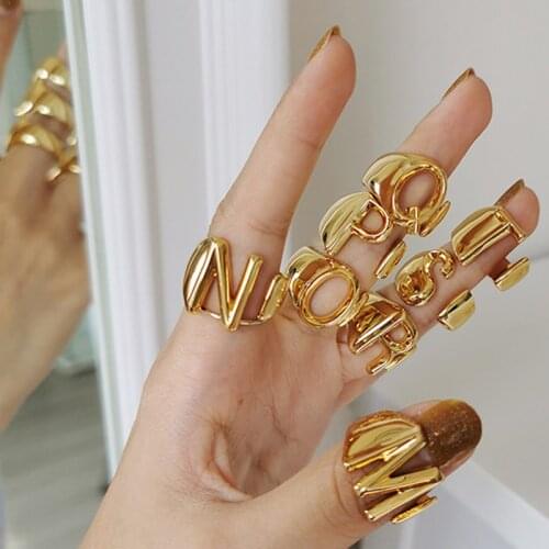 26-Letter Open Finger Ring Golden Personality Retro Exaggerated Index Tail Rings Womens 2021 New Fine Fashion Jewelry Wholesale
