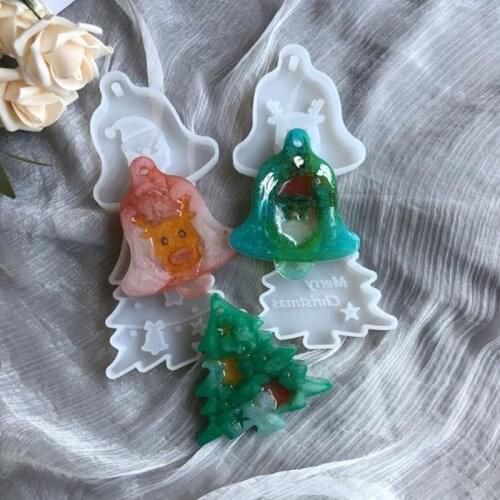Christmas Tree Bell Elk Pendant Casting Silicone Mould Crystal Epoxy Resin Mold DIY Crafts Aromatherapy Wax Aroma Gypsum Plaster
