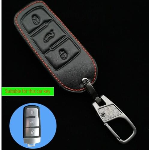 Leather Car Key Case Cover For Volkswagen Vw Cc Passat B6 B7 Passat 3ccc 3-Button Smart Remote Control Accessories
