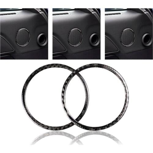 2pcs Carbon Fiber Car Door Audio Speaker Strip Cover Ring 85mm Sticker Car Interior Accessories For Ford Mustang 2015 2016 2017