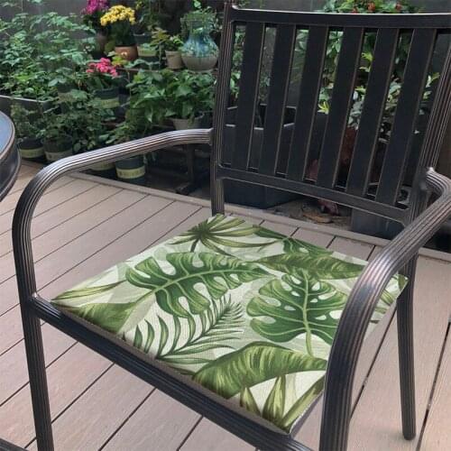 Christmas New Year chair Cushion linen Black geometry Tropical green plant leaves non-slip soft and Chair mat Cushions carpet