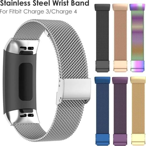 Stainless Steel Metal Bracelet For Fitbit Charge 4 3 Strap Replacement Wristband Metal Watch Band For Fitbit Charge 3 SE
