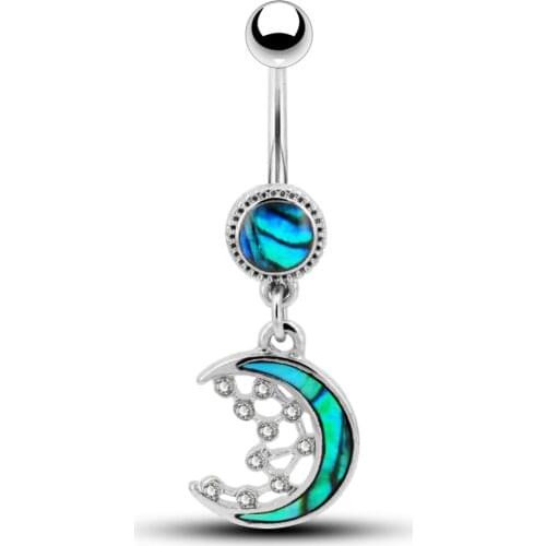 BODY PUNK Fashion Piercing Body Jewelry Gold Silver Color With Rhinestone And Opal Moon Shape Navel Rings For Sexy Women