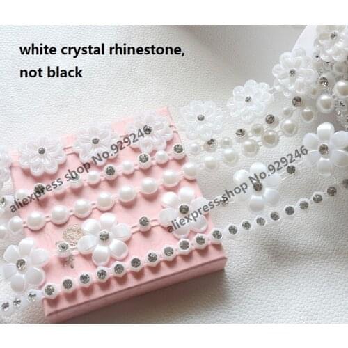Fashion plastic pearl crystal rhinestone thread chain sewing on garment decorative pearl trimmings pearl mesh lace accessory