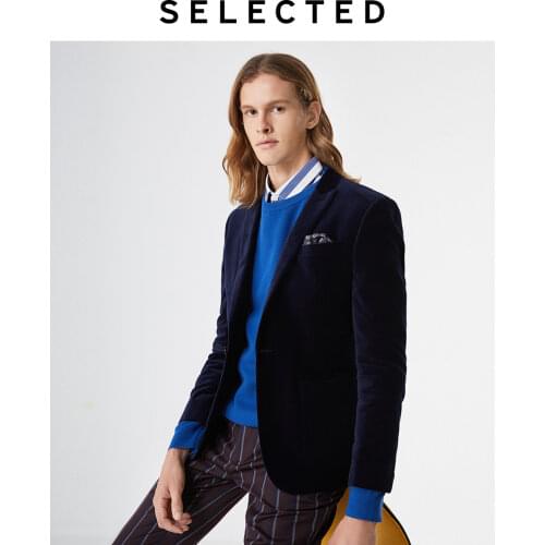 SELECTED Mens Velvet Closure Collar Business Regular Fit Blazer S|419308508