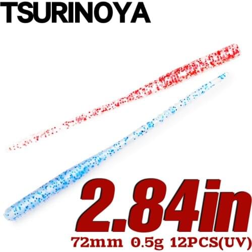 TSURINOYA Ajing Soft Fishing Lure LURKER 72mm 0.5g 12PCS Rockfish Worm Bait UV Glow Soft Jig Lure Wobber Worm Artificial Bait