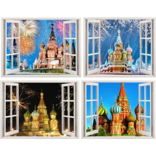 Diamond Embroidery window church Russia Winter Landscape Diamond Painting Rhinestone Picture Diamond Mosaic set Home Decor