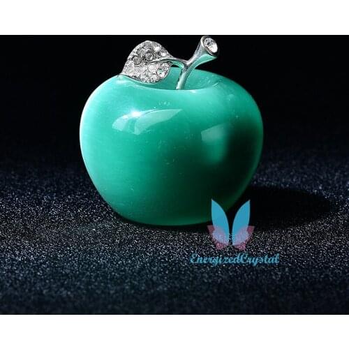 Natural Healing Crystal Green Cats Eye Figurine Fruit Sculpture Home Ornament