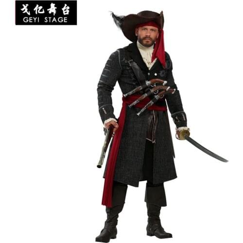 New Luxury Captain Pirate Cosplay Costume Halloween Easter Performance Costume Mens Black Beard Pirate Costume