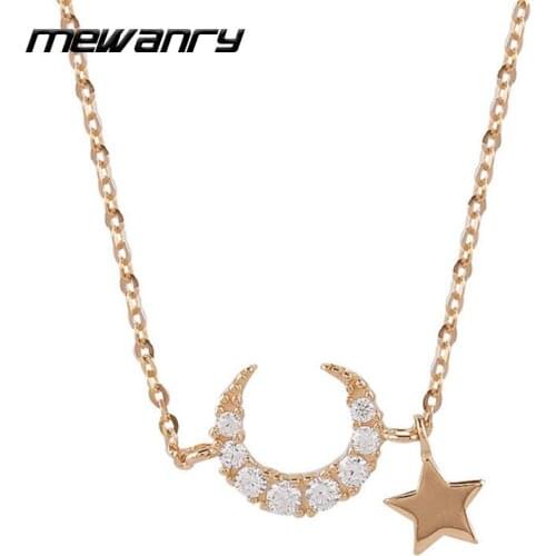 Mewanry New 925 Sterling Silver Clavicle Chain Necklace for Women Trendy Elegant Moon Star Zircon Bride Jewelry Choker Wholesale