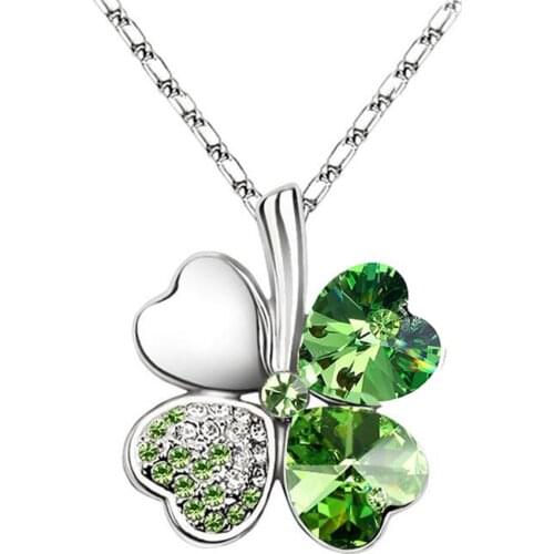 925 Sterling Silver Pendant Necklace Crystal from Swarovski Flower Blue Green Crystal Heart Shape Hypoallergenic Gifts
