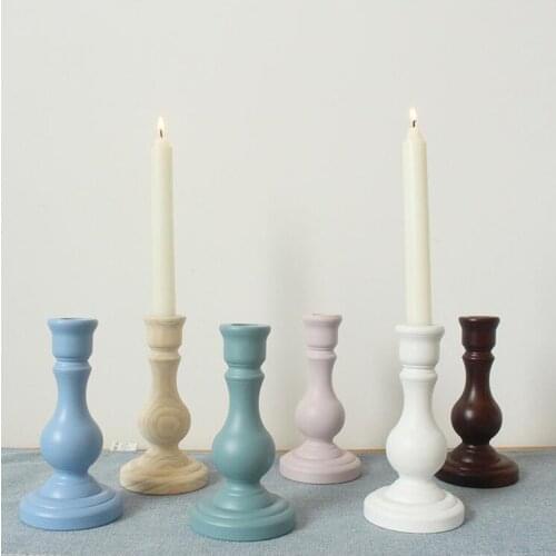 Solid Wood Candle Holder Home Decor Candy Color Candle Stand Wood Base Stick Pack of 2
