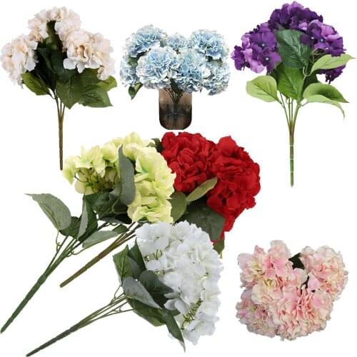 Practical Artificial Hydrangea Flower 5 Big Heads Bouquet (Diameter 7" each head)