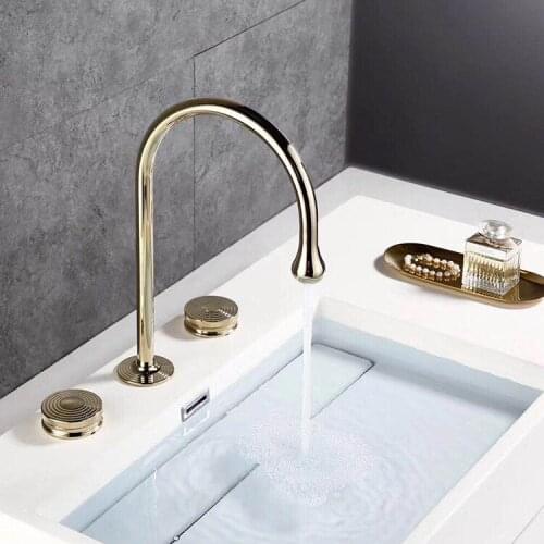 Luxury Brass Art design Bathroom sink faucet Good Quality three hole two handle basin mixer faucet Gold Rose gold Black Chrome