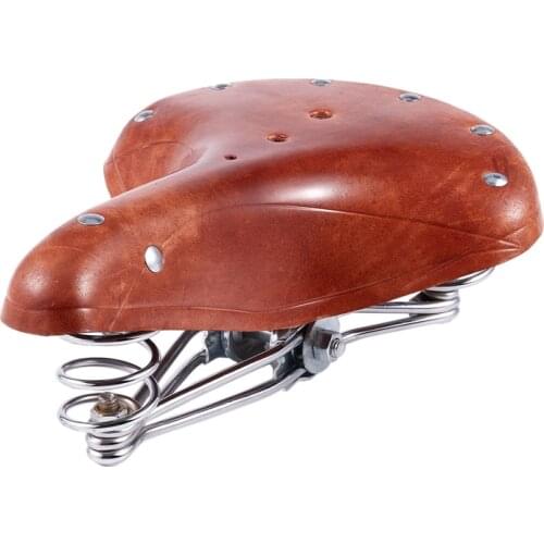 Mountain Bike Saddle Retro Leather Cushion Soft and Comfortable Vintage Saddle Spring Cushion Bicycle Parts Replacement Brown Bi