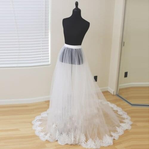 Detachable Bridal Skirt Wedding Overskirt 2 Layers Removable Tulle Skirt with Lace Appliques Edge Custom Bridal Tulle Overskirt