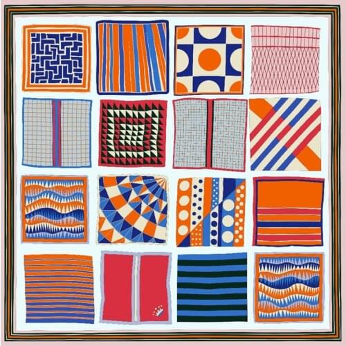 Geometric Print 100% Natural Head Silk Scarf Hijab 16mm Top Grade Silk Scarves Wraps Shawl Women Fashion Scarfs 106*106cm