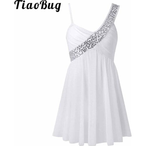 TiaoBug Kids Teens Sleeveless Sequins Tulle Dancewear Ballet Dress Girls Contemporary Lyrical Dance Costumes Gymnastics Leotard