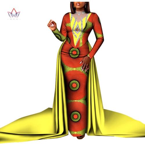 African Traditional Ankara Print Dresses for Women Dashiki Wedding Dress Match Long Cloak African Clothing Formal Attire Wy8902