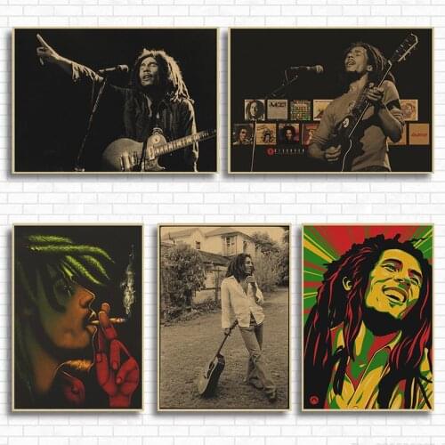 Vintage Classic Rock Reggae Wailing Wailers Bob Marley Poster Retro Kraft Paper Bar Cafe Home Decor Wall Sticker