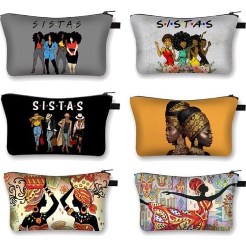 Women Toiletry Bag Art African Black Sister Pattern Cosmetic Bag Ladies Casual Zipper Makeup Bags Female Fashion Beauty Pouch