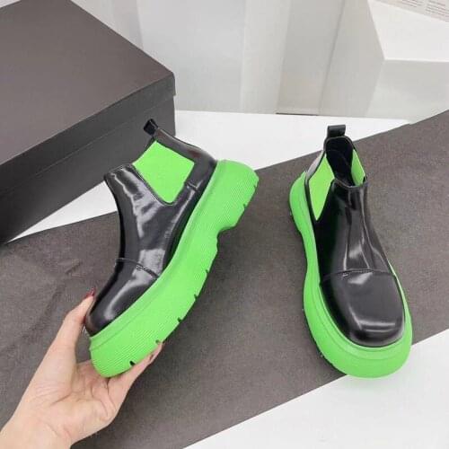 Thick Bottom Boots Women Ankle Boots Patent Leather Shoes Slip on Chic Design Street Style Chic Luxury Brand Designer Woman Shoe