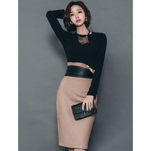 Free shipping 2019 New Women suit Office Bandage Party Sexy Bodycon Vestidos fashion Slim black tops and Bud skirt 2 piece set