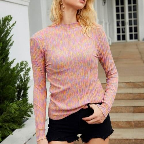 Autumn And Winter New Womens Knitted Printed Long Sleeve Round Neck Slim Fit Sweater Pullover Tops Knitwear Sueter Mujer#35