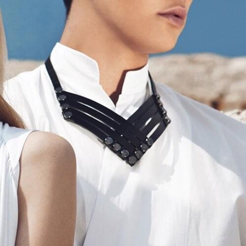 D&D Female Black Genuine Leather Necklace Vintage Statement Necklaces & Pendants Women Fashion Jewelry collares mujer bijoux