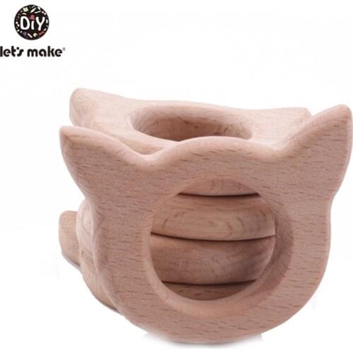 Lets Make Cat Baby Wooden Teether 10pc Chew Toy Teething Ring Wooden Infant Teething Rattle Organic Wooden Montessori Toy