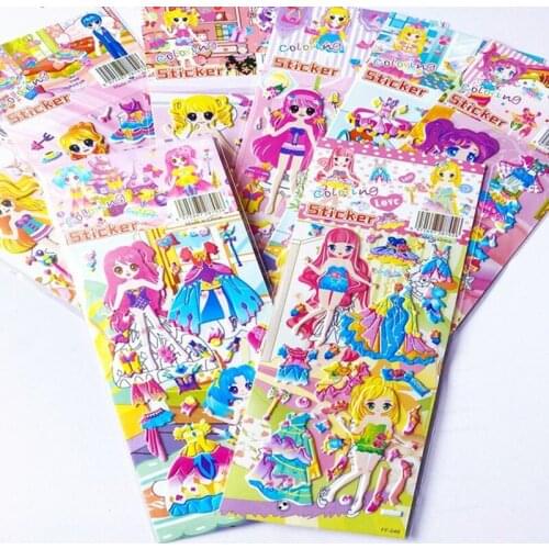10pcs Girls' Changing Stickers Creative Scene Kindergarten Award Coloring Bubble Stickers 3D Puzzle Small Paste