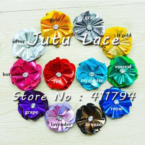 30 pcs/lot , 2'' shabby shiny Flower with Pearl headband shiny flowers 12 colors women and girl hair accessories