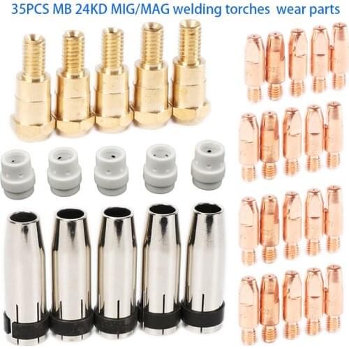35PCS MB EVO PRO 24KD MIG/MAG welding torches Gas nozzle Contact tip 0.8 1.0 1.2 mm holder Gas diffuser for CO2 Welding Machine