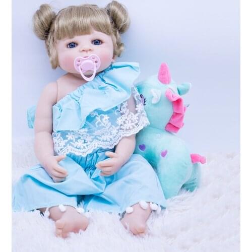 55cm Full Silicone Body Reborn Baby Doll Toy For Girl Newborn Princess Babies Bebe Bathe blonde hair girl Toy Birthday Gift