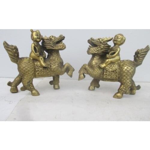 6.3 inch/The ancient Chinese bronze statue of a feng shui a kirin lion lucky boy