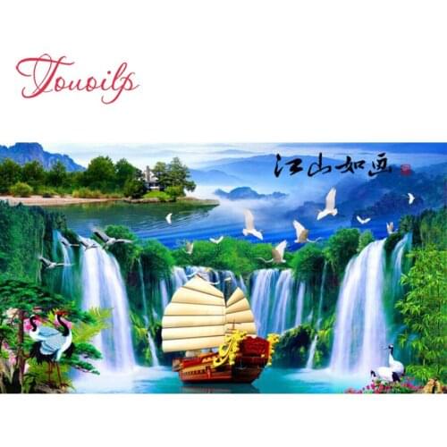 TOUOILP 5D DIY Diamond Painting Full Square/Round Drill"Waterfall crane sailboat"5d Embroidery Cross Stitch Mosaic Home Decor